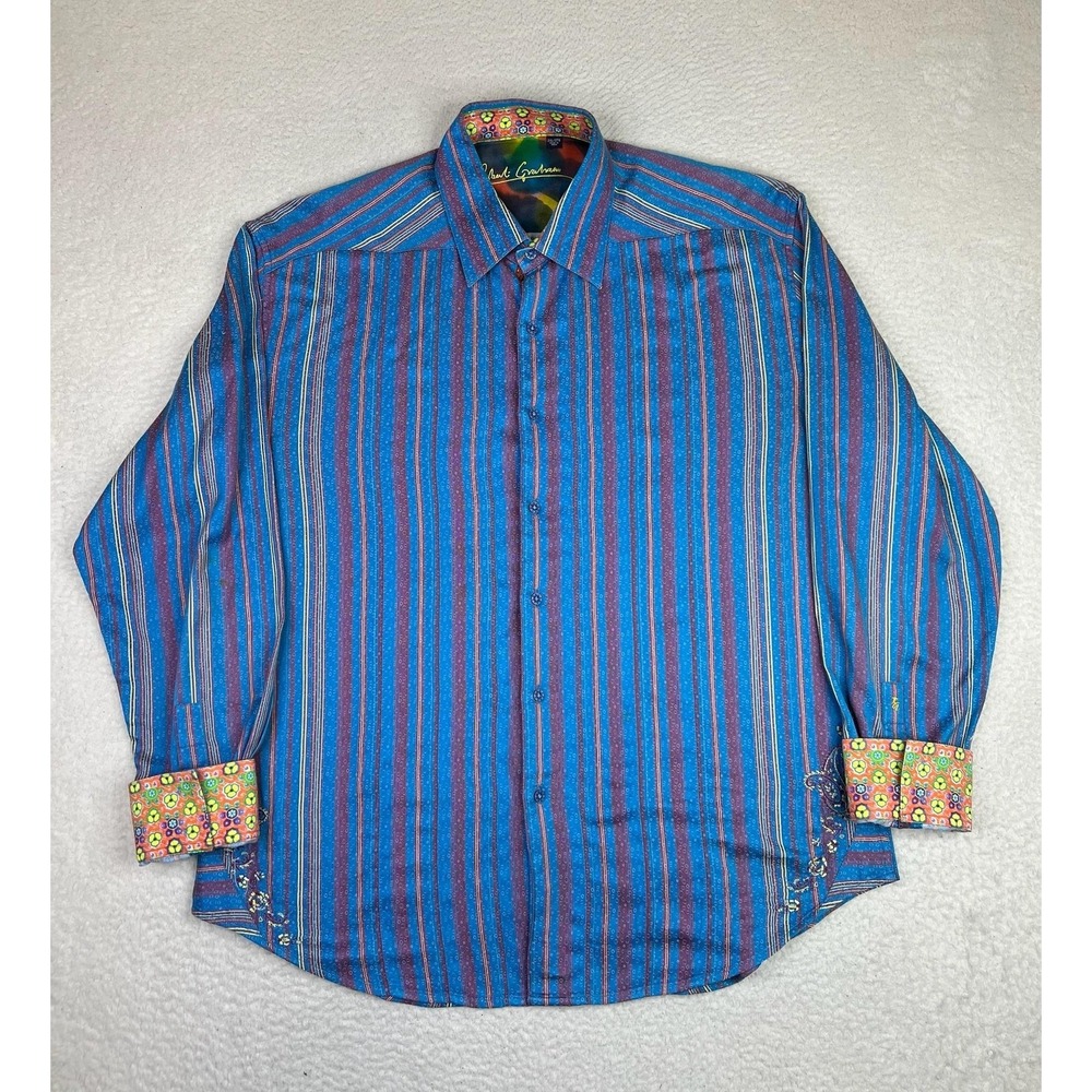 Robert Graham Shirt Mens 2XL Multicolor Stripe Cotton Silk Long Sleeve Button Up